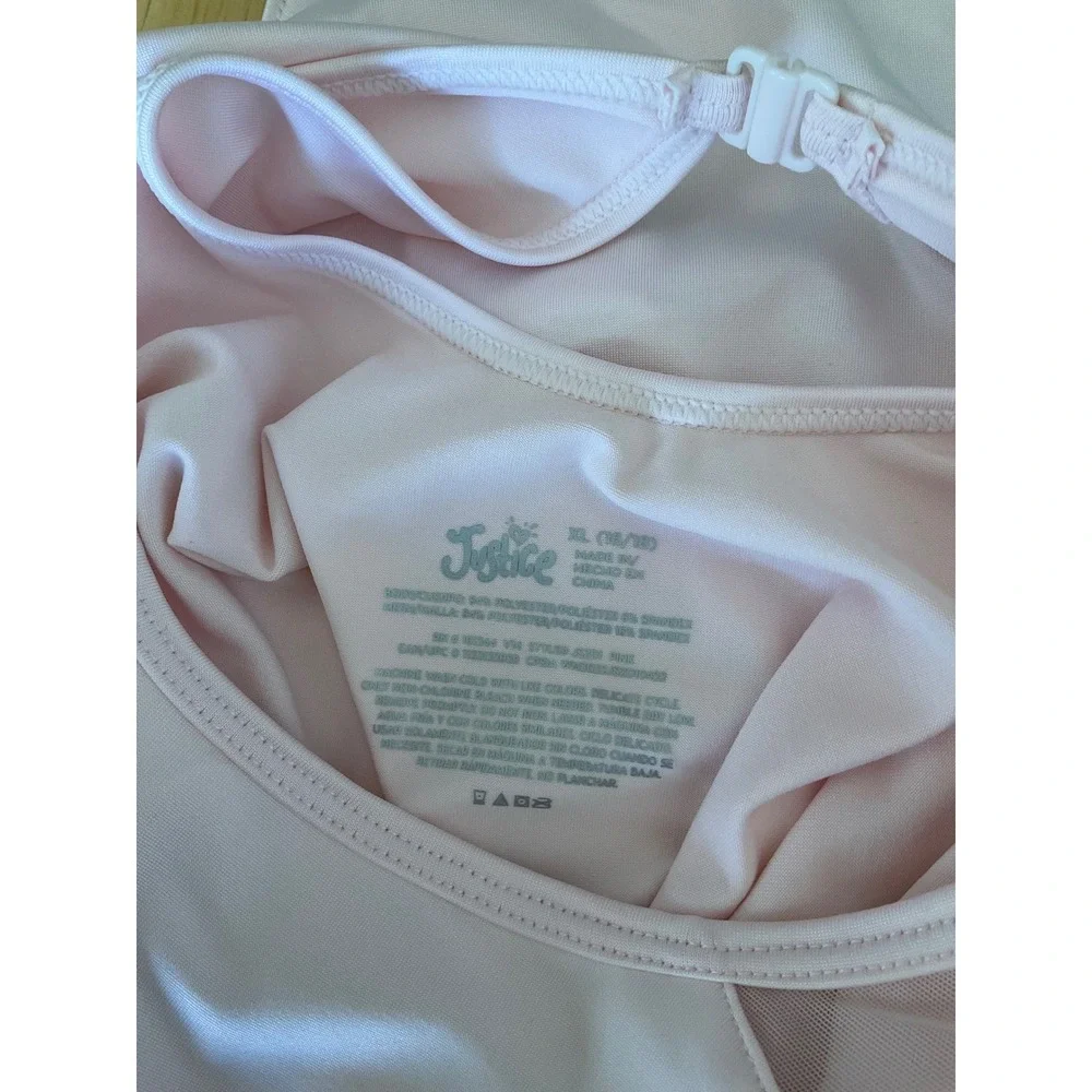 Justice Girls Pink Long Sleeve Mesh Leotard Keyhole Back‎  Gymnastics XL 16/18